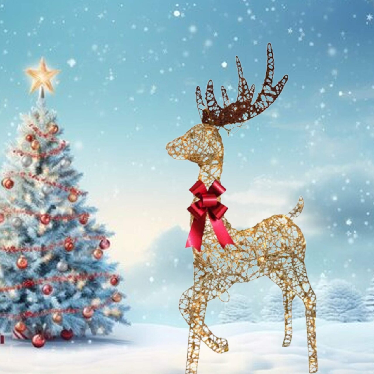 Light Up White Reindeer Sleigh Holiday Decoration with Weather Resistant LEDs 19.69 x 7.28 x 16.14 in